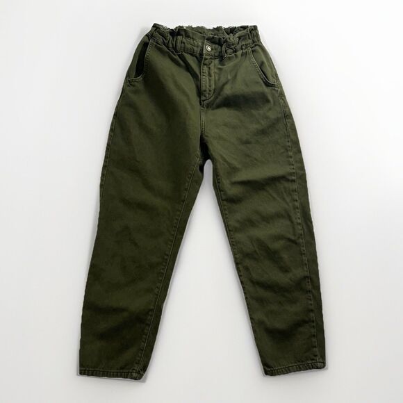 Zara Army Green (Dark Khaki) High Waisted Baggy Paperbag Jeans Women Size 4 - Picture 2 of 10